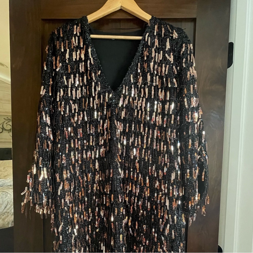 Zara fringe dress in gold